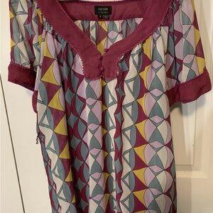 Nicole Miller Pink and Blue Geometric Blouse